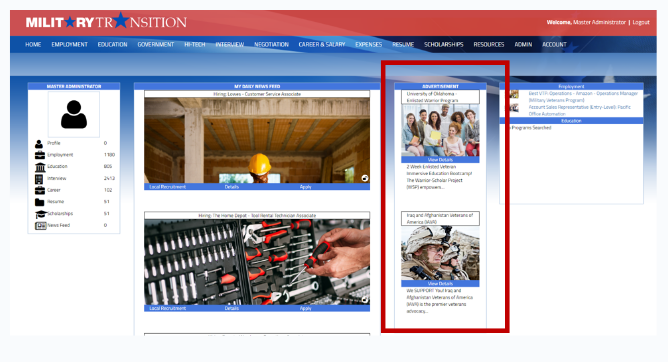 Homepage Advertisement Display