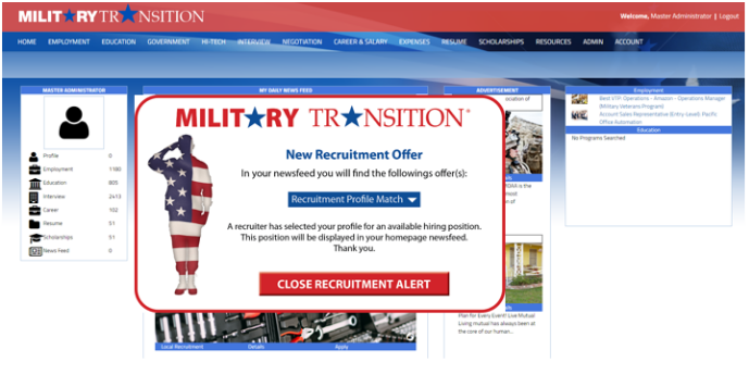 Homepage Recruitment Alert Display